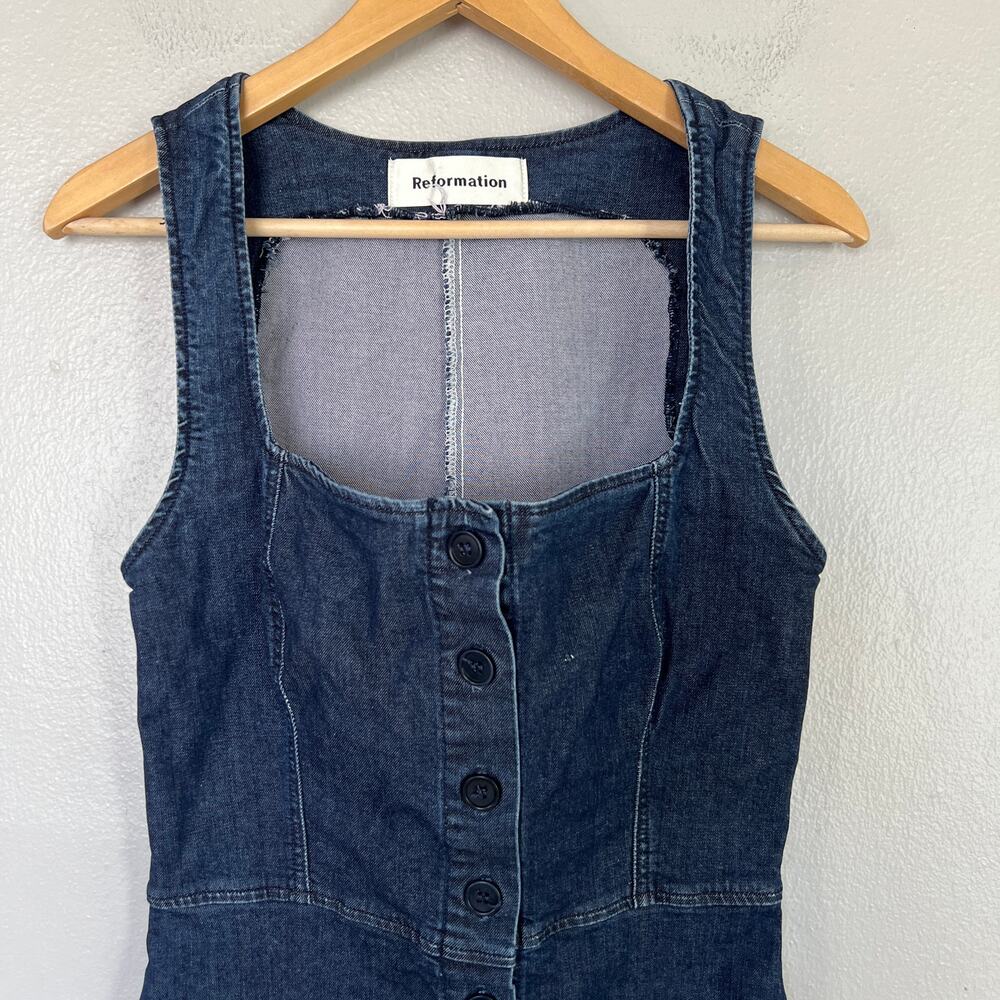 REFORMATION Lars Sleeveless Denim Mini dress Blue Button Front Women's Size 4 - Picture 4 of 11